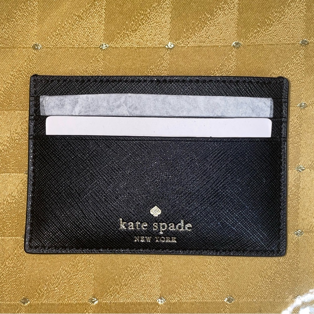 ♠️New Kate Spade Greta Court Graham Black Glitter Card Holder Wallet